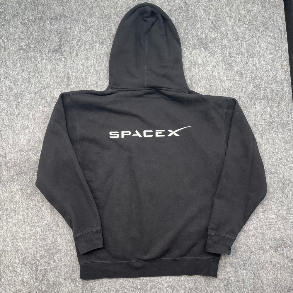 SpaceX Hoodie Mens Large Black Pullover Graphic Sweatshirt Elon Musk Tech